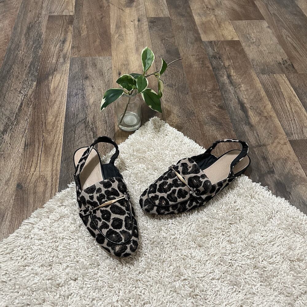 Topshop Size 6 Leopard Print Fabric Almond Toe Slingback Mule Loafers Flats
